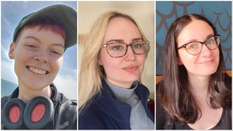 Photo collage of three women - Hat, Nell and Sophina.