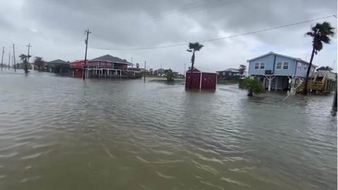 Flooded streets in Matagorda County, Texas after Tropical Storm Beta brought damaging winds and torrential rain to the state.