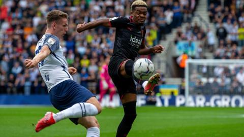 Preston's Emil Riis and West Brom's Grady Diangana