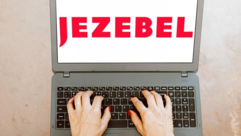 In this photo illustration, the Jezebel logo is displayed on a laptop screen.