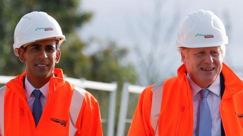 Boris Johnson and Rishi Sunak on a visit to a construction site