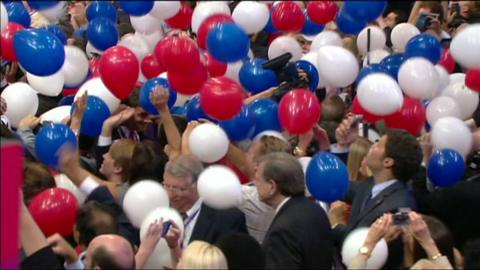 Balloons fall on Convention floor