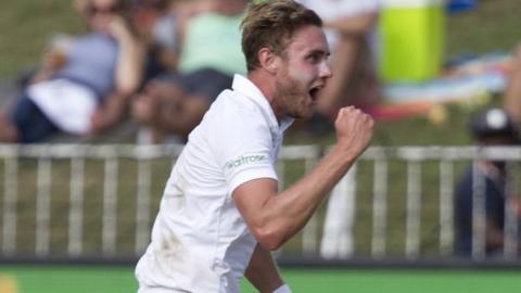 Stuart Broad celebrates a wicket