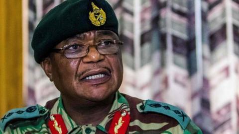 Zimbabwe Army General Constantino Chiwenga Commander of the Zimbabwe Defence Forces addresses a media conference held at the Zimbabwean Army Headquarters on November 13, 2017 i