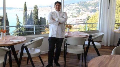 Mirazur's chef Mauro Colagreco poses in his restaurant in southern France. Photo: April 2019