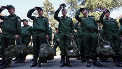 Russian army recruits in Simferopol, Crimea, 25 Apr 23