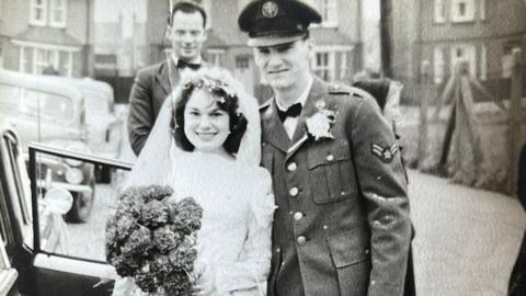 John Nichols and Rosamund Nichols on their wedding day
