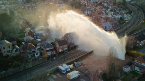 Damaged water pipe in Beeston