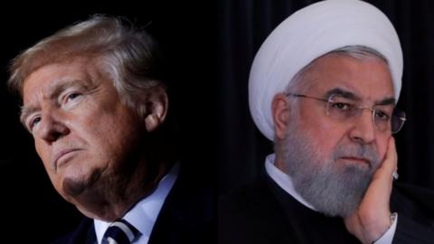 Side-by-side collage of Trump and Rouhani