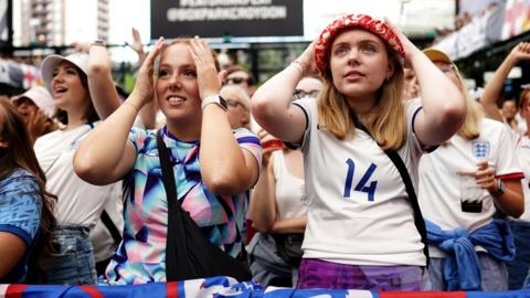 England fans watch a screening of the FIFA Women's World Cup 2023 final between Spain and England at BOXPARK Croydon