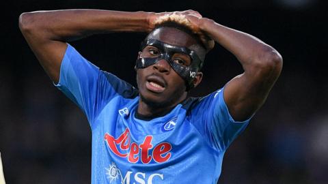 Victor Osimhen of SSC Napoli looks dejected during the Serie A match between Napoli and Hellas Verona
