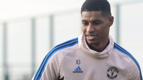 Marcus Rashford in training for Manchester United