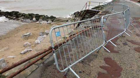 Damage on the Old Colwyn sea front