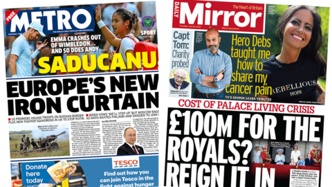 Daily Mirror and Metro front pages