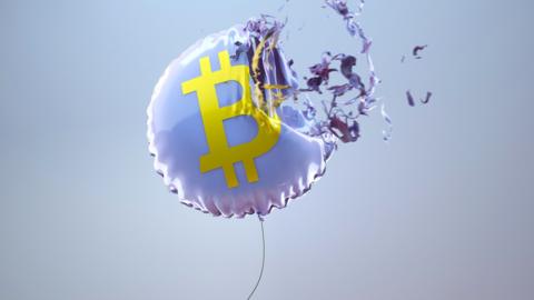 illustration a balloon with bitcoin logo bursts