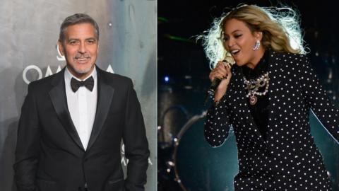 Image shows George Clooney and Beyonce