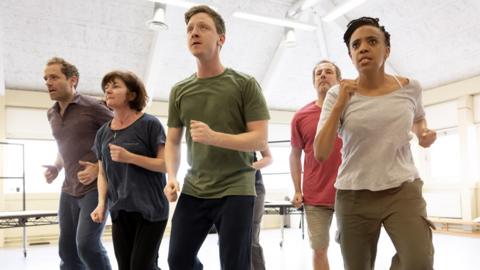 The cast of Reasons To Stay Alive in rehearsals