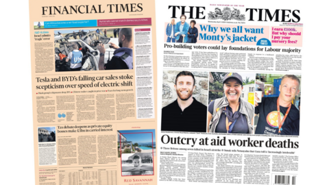 A compilation of the Financial Times and the Times front pages.