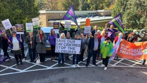Image of protesters outside County Hall in Matlock