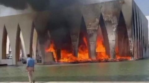 Screengrab of video posted by MosikaNow showing fire at the El Gouna Film Festival site in El Gouna, Egypt (13 October 2021)