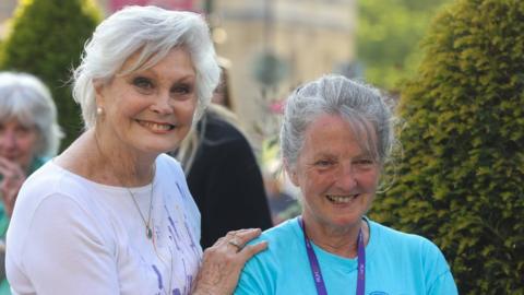 Angela Rippon and Nic Noble after one of her challenges