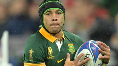 Cheslin Kolbe playing for South Africa at the 2023 Rugby World Cup