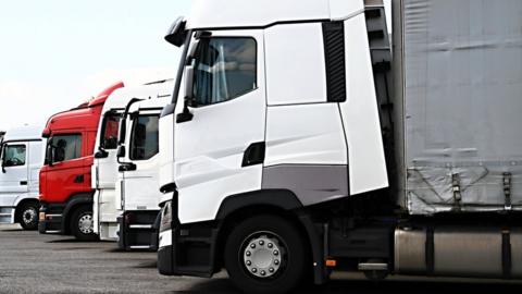 Lorries parked in a row