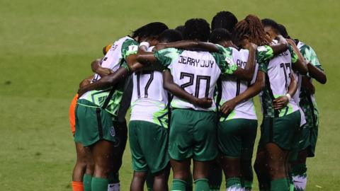 Nigeria Under-20 Women in a huddle before a match