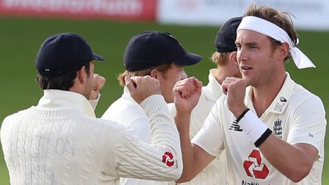 Stuart Broad celebrates a wicket