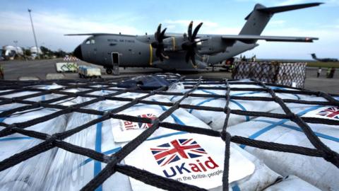 An RAF A400M aircraft in Jakarta, Indonesia, carrying UK and Indonesian Aid for Balikpapan to be distributed to the earthquake and tsunami hit island of Sulawesi