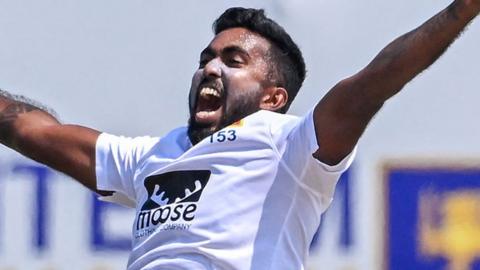 Asitha Fernando appeals for an lbw during the second day in Galle