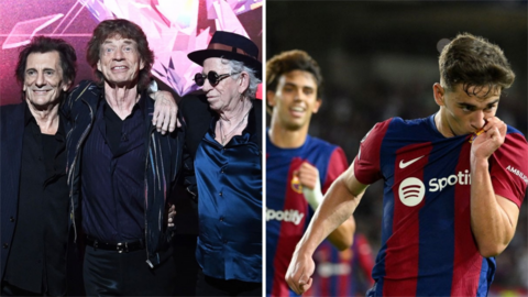 The Rolling Stones (left) and Barcelona's Gavi (right)