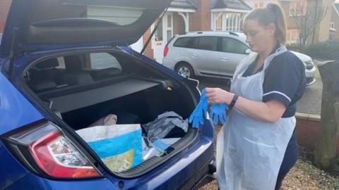 Home care provider arrives at client's house