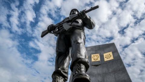 A memorial dedicated to Russian peacekeeping soldiers after the 1992-1993 Abkazia-Georgia War stands in Sukhumi