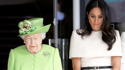 The Queen and the Duchess of Sussex during the silence