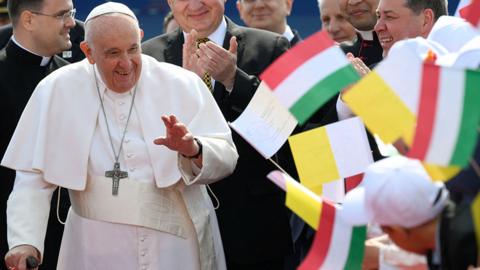 Pope Francis arriving in Hungary