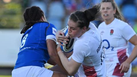 Emily Scarratt is tackled during England's win over Italy