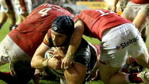 Leicester number eight George Martin dived over for the third of the Tigers' first-half tries against Newcastle