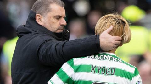 Celtic manager Ange Postecoglou and Kyogo Furuhashi