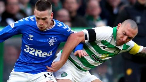 Rangers' Ryan Kent and Celtic's Scott Brown