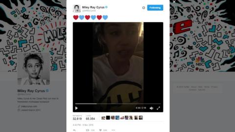 Miley Cyrus posts a video on Twitter