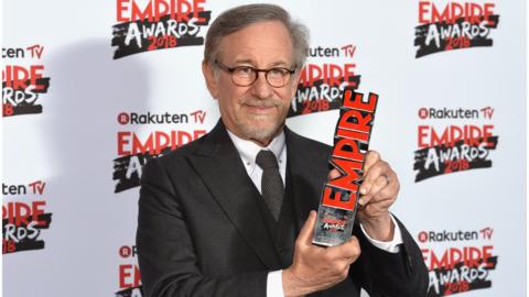 Steve Spielberg with his award