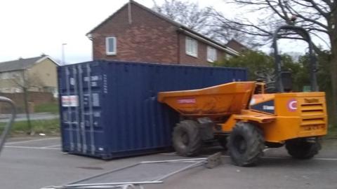 Dumper truck crashed into container