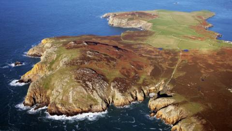 Aerial photo of Ramsey Island.