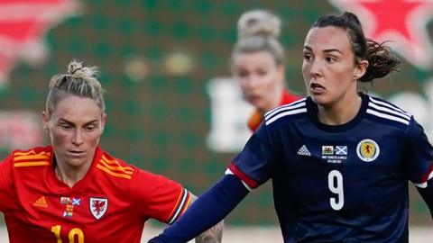 Jess Fishlock of Wales and Scotland's Caroline Weir