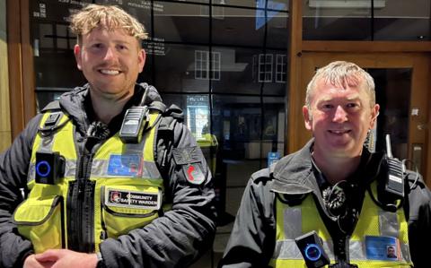 Uniformed ASB wardens standing next to each other smiling in Salisbury
