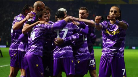 Sorba Thomas celebrates with his Stoke team-mates