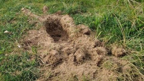 A shallow hole dug into sand dunes on Crosby Beach