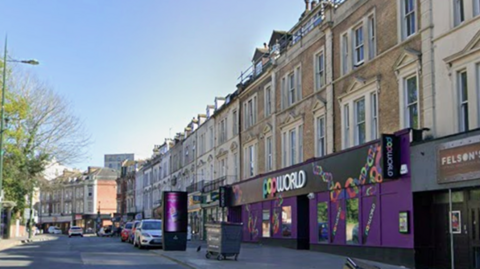 A general view picture of Old Christchurch Road, a town centre street in Bournemouth, and the Popworld nightclub.
