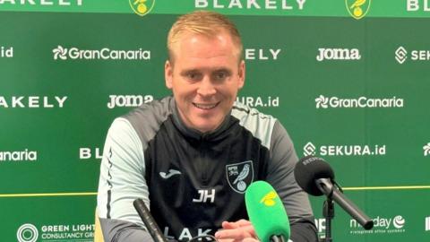 Norwich City head coach Johannes Hoff Thorup at a pre-match press conference